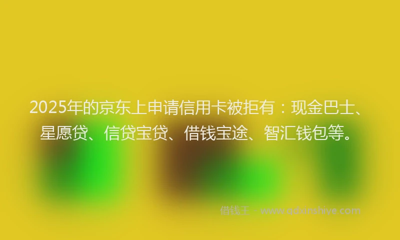 2025年的京东上申请信用卡被拒有：现金巴士、星愿贷、信贷宝贷、借钱宝途、智汇钱包等。