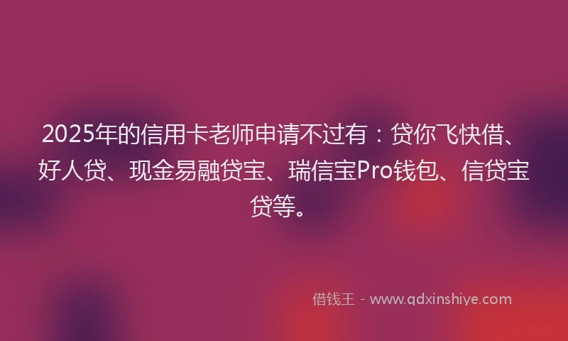 2025年的信用卡老师申请不过有：贷你飞快借、好人贷、现金易融贷宝、瑞信宝Pro钱包、信贷宝贷等。