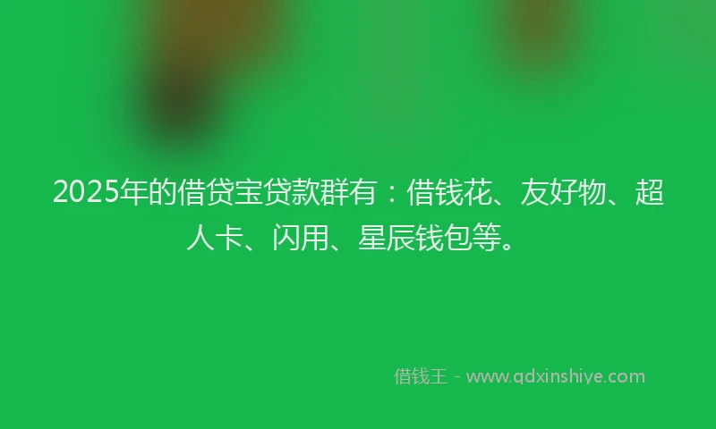 2025年的借贷宝贷款群有：借钱花、友好物、超人卡、闪用、星辰钱包等。