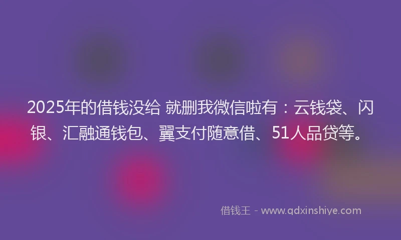 2025年的借钱没给 就删我微信啦有：云钱袋、闪银、汇融通钱包、翼支付随意借、51人品贷等。