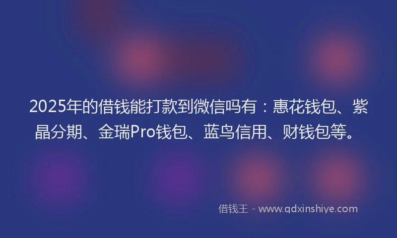 2025年的借钱能打款到微信吗有：惠花钱包、紫晶分期、金瑞Pro钱包、蓝鸟信用、财钱包等。