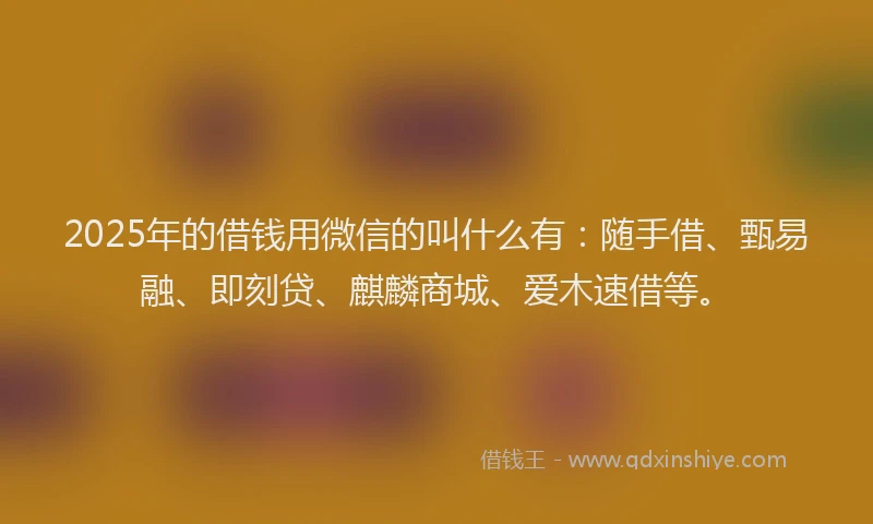 2025年的借钱用微信的叫什么有：随手借、甄易融、即刻贷、麒麟商城、爱木速借等。