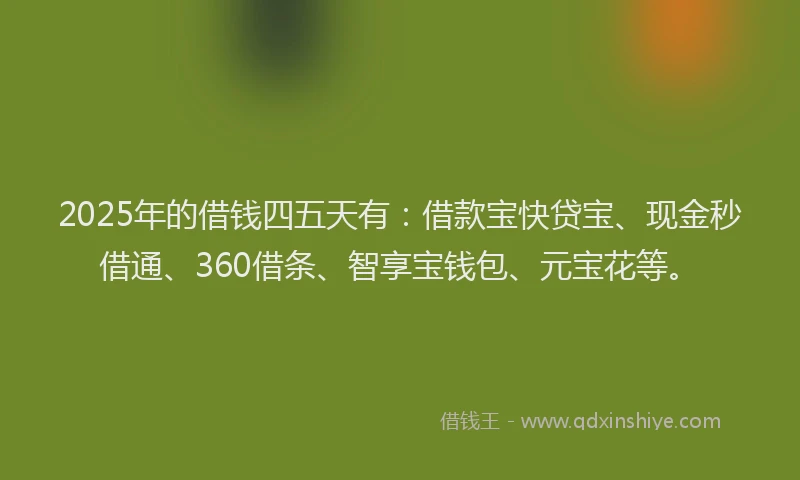 2025年的借钱四五天有：借款宝快贷宝、现金秒借通、360借条、智享宝钱包、元宝花等。