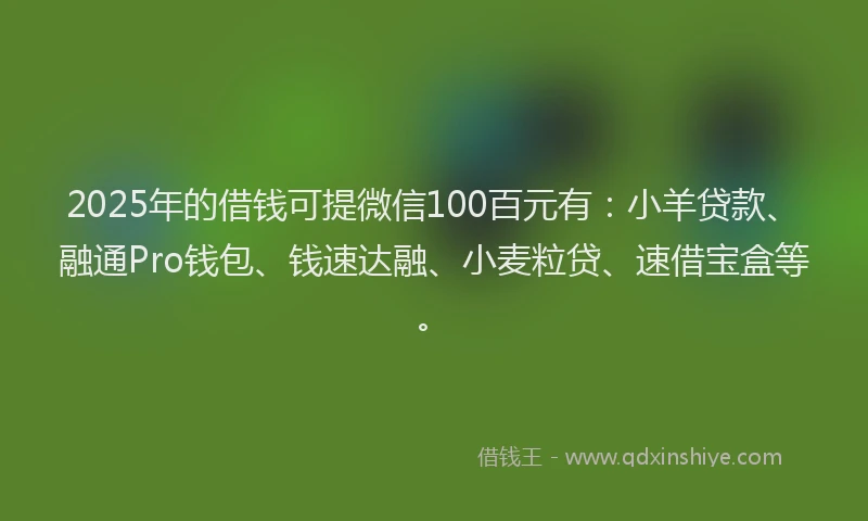 2025年的借钱可提微信100百元有：小羊贷款、融通Pro钱包、钱速达融、小麦粒贷、速借宝盒等。