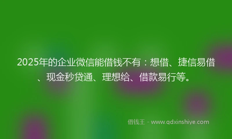 2025年的企业微信能借钱不有：想借、捷信易借、现金秒贷通、理想给、借款易行等。