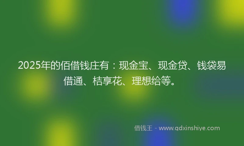 2025年的佰借钱庄有：现金宝、现金贷、钱袋易借通、桔享花、理想给等。