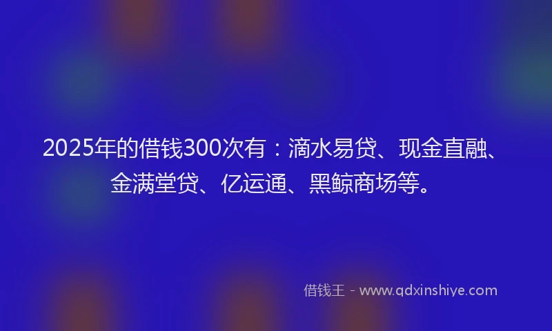 2025年的借钱300次有：滴水易贷、现金直融、金满堂贷、亿运通、黑鲸商场等。