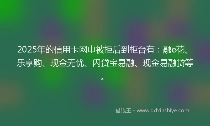 2025年的信用卡网申被拒后到柜台有：融e花、乐享购、现金无忧、闪贷宝易融、现金易融贷等。