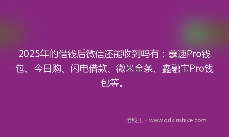 2025年的借钱后微信还能收到吗有：鑫速Pro钱包、今日购、闪电借款、微米金条、鑫融宝Pro钱包等。