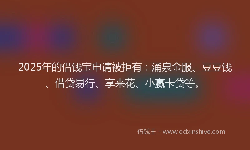 2025年的借钱宝申请被拒有：涌泉金服、豆豆钱、借贷易行、享来花、小赢卡贷等。