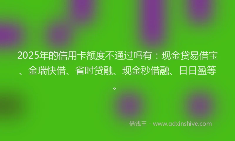 2025年的信用卡额度不通过吗有：现金贷易借宝、金瑞快借、省时贷融、现金秒借融、日日盈等。