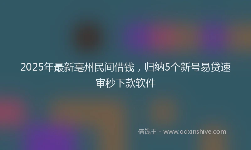 2025年最新亳州民间借钱，归纳5个新号易贷速审秒下款软件