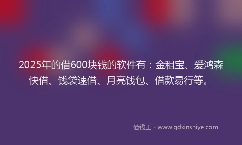 2025年的借600块钱的软件有：金租宝、爱鸿森快借、钱袋速借、月亮钱包、借款易行等。