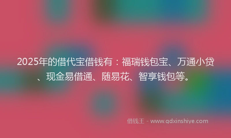 2025年的借代宝借钱有：福瑞钱包宝、万通小贷、现金易借通、随易花、智享钱包等。