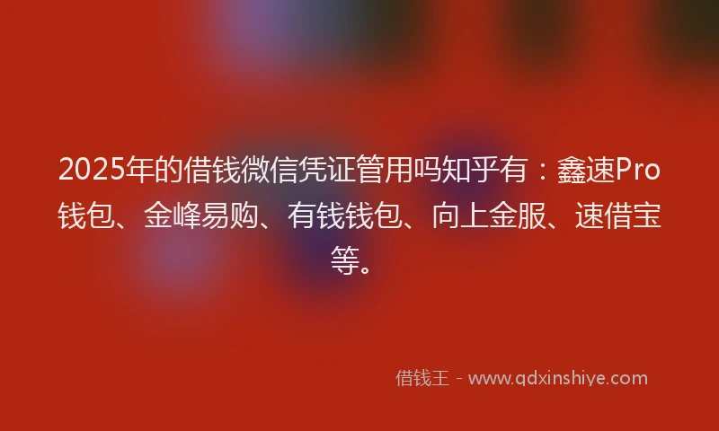 2025年的借钱微信凭证管用吗知乎有：鑫速Pro钱包、金峰易购、有钱钱包、向上金服、速借宝等。