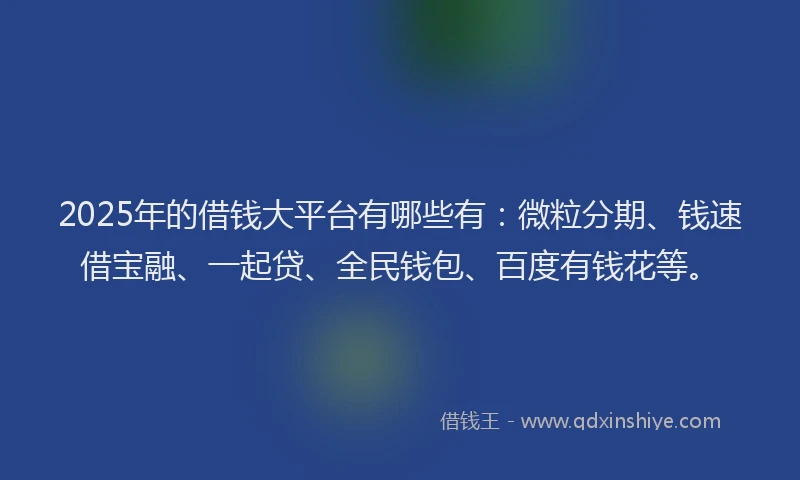 2025年的借钱大平台有哪些有：微粒分期、钱速借宝融、一起贷、全民钱包、百度有钱花等。