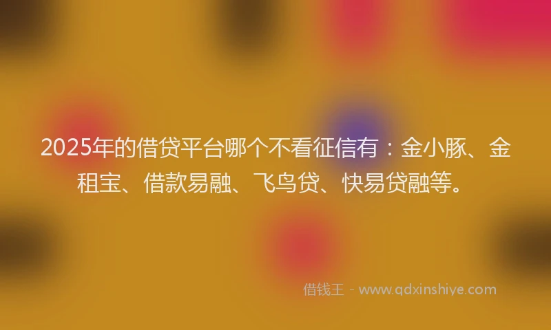 2025年的借贷平台哪个不看征信有：金小豚、金租宝、借款易融、飞鸟贷、快易贷融等。