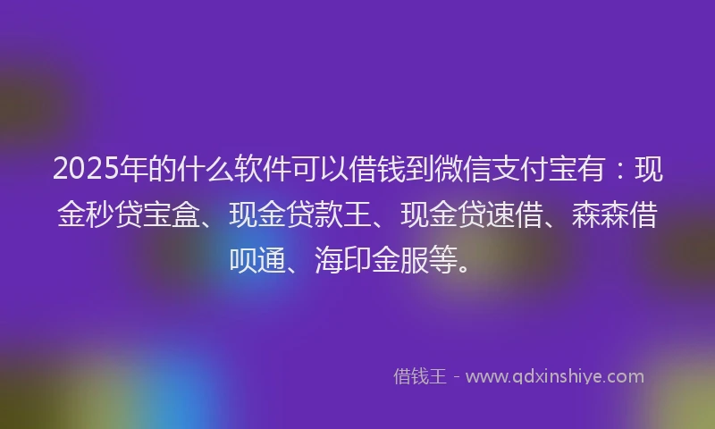 2025年的什么软件可以借钱到微信支付宝有：现金秒贷宝盒、现金贷款王、现金贷速借、森森借呗通、海印金服等。