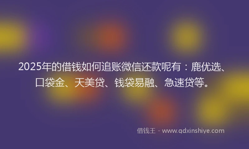 2025年的借钱如何追账微信还款呢有：鹿优选、口袋金、天美贷、钱袋易融、急速贷等。