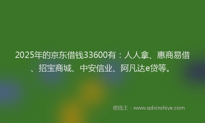 2025年的京东借钱33600有：人人拿、惠商易借、招宝商城、中安信业、阿凡达e贷等。