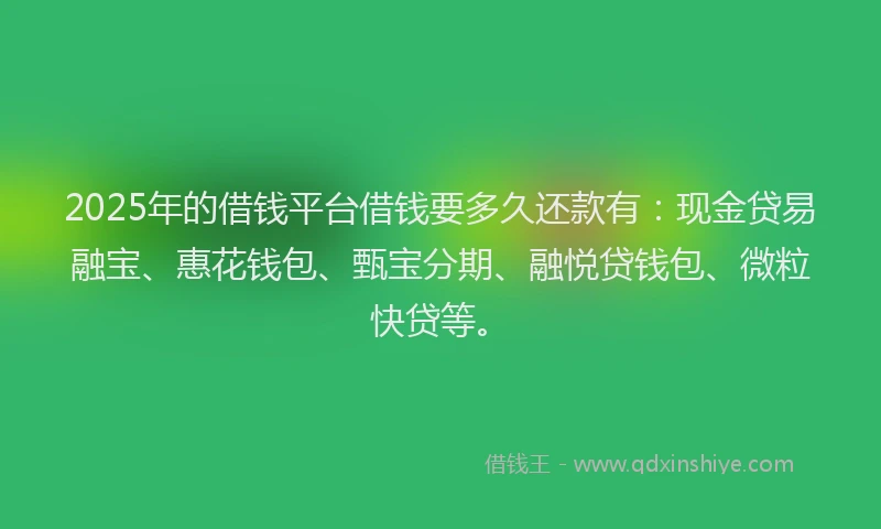 2025年的借钱平台借钱要多久还款有：现金贷易融宝、惠花钱包、甄宝分期、融悦贷钱包、微粒快贷等。