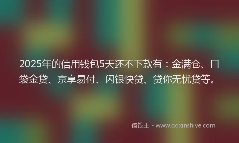 2025年的信用钱包5天还不下款有：金满仓、口袋金贷、京享易付、闪银快贷、贷你无忧贷等。