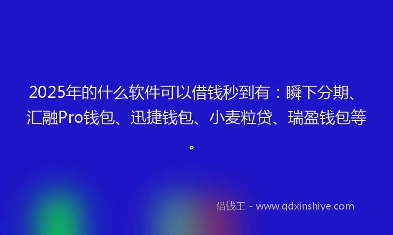 2025年的什么软件可以借钱秒到有：瞬下分期、汇融Pro钱包、迅捷钱包、小麦粒贷、瑞盈钱包等。