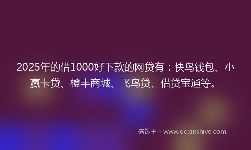 2025年的借1000好下款的网贷有：快鸟钱包、小赢卡贷、橙丰商城、飞鸟贷、借贷宝通等。