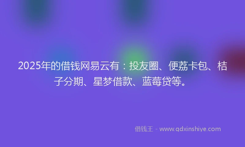 2025年的借钱网易云有：投友圈、便荔卡包、桔子分期、星梦借款、蓝莓贷等。