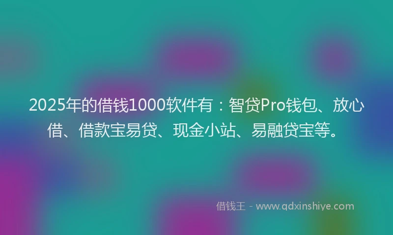 2025年的借钱1000软件有：智贷Pro钱包、放心借、借款宝易贷、现金小站、易融贷宝等。