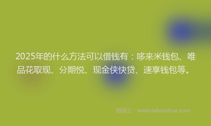 2025年的什么方法可以借钱有：哆来米钱包、唯品花取现、分期悦、现金侠快贷、速享钱包等。