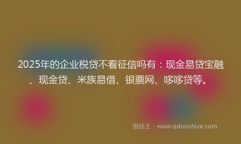 2025年的企业税贷不看征信吗有：现金易贷宝融、现金贷、米族易借、银票网、哆哆贷等。