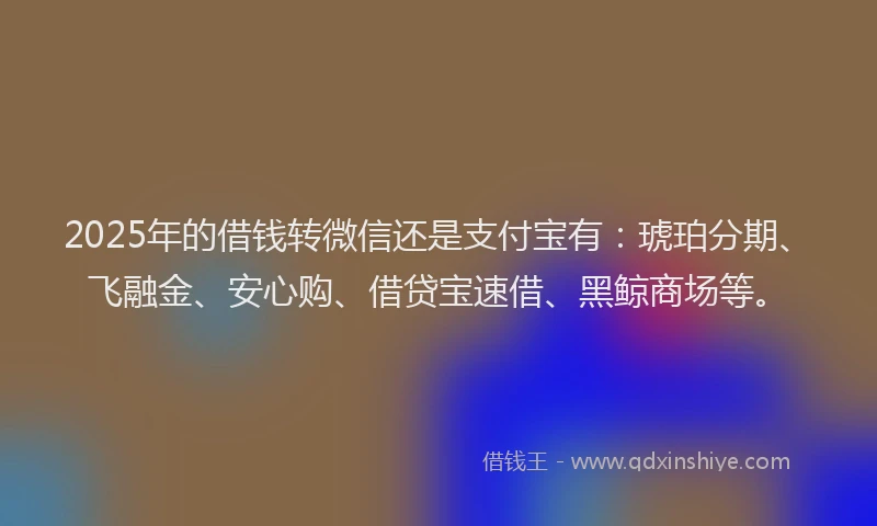 2025年的借钱转微信还是支付宝有：琥珀分期、飞融金、安心购、借贷宝速借、黑鲸商场等。