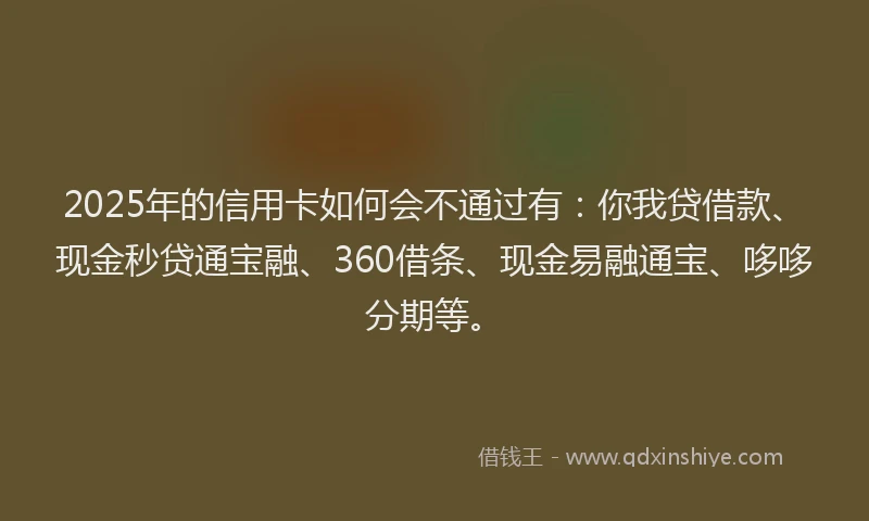 2025年的信用卡如何会不通过有：你我贷借款、现金秒贷通宝融、360借条、现金易融通宝、哆哆分期等。