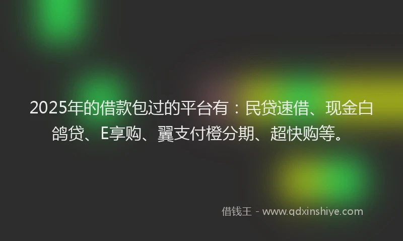 2025年的借款包过的平台有：民贷速借、现金白鸽贷、E享购、翼支付橙分期、超快购等。