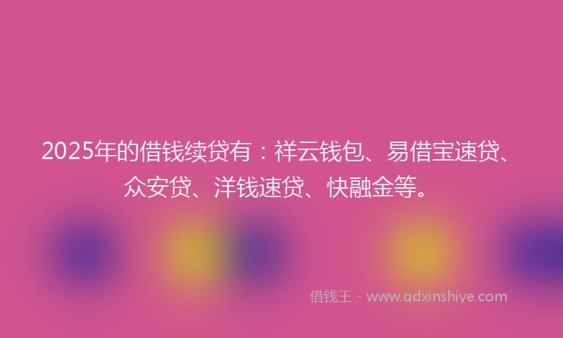 2025年的借钱续贷有：祥云钱包、易借宝速贷、众安贷、洋钱速贷、快融金等。