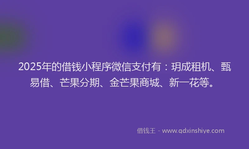2025年的借钱小程序微信支付有：玥成租机、甄易借、芒果分期、金芒果商城、新一花等。