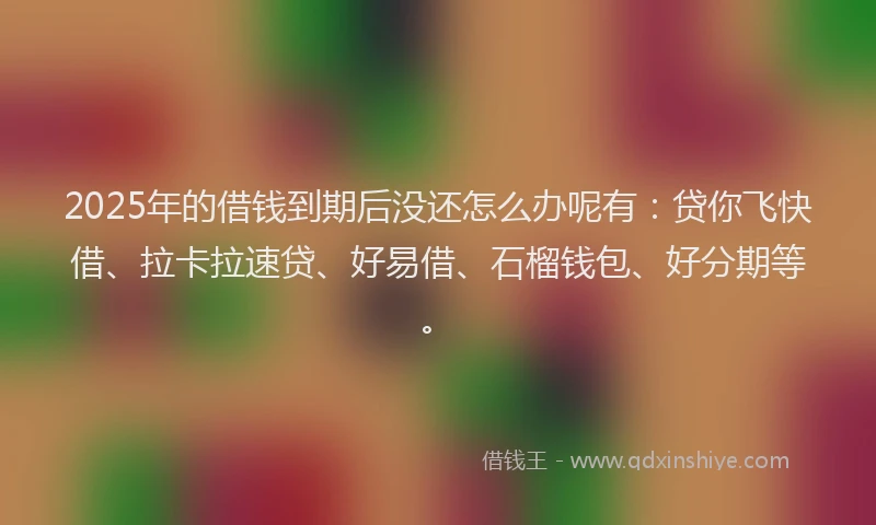 2025年的借钱到期后没还怎么办呢有：贷你飞快借、拉卡拉速贷、好易借、石榴钱包、好分期等。
