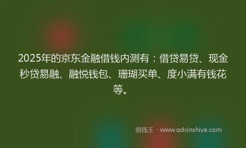 2025年的京东金融借钱内测有：借贷易贷、现金秒贷易融、融悦钱包、珊瑚买单、度小满有钱花等。