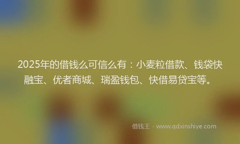 2025年的借钱么可信么有：小麦粒借款、钱袋快融宝、优者商城、瑞盈钱包、快借易贷宝等。