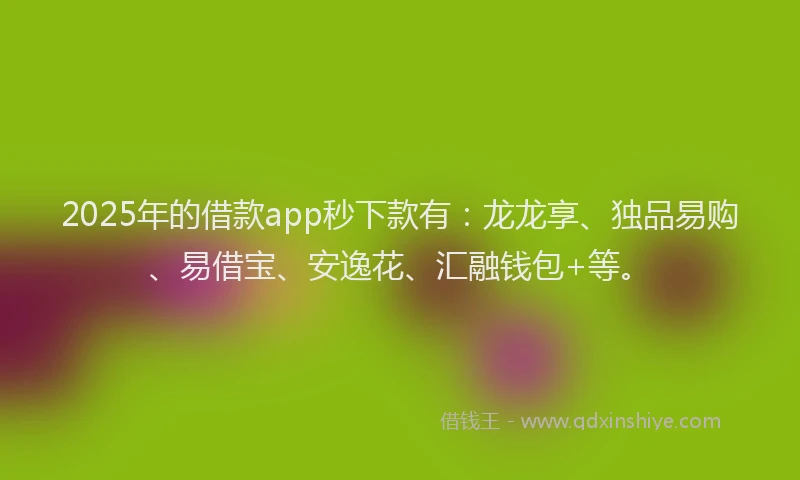 2025年的借款app秒下款有：龙龙享、独品易购、易借宝、安逸花、汇融钱包+等。