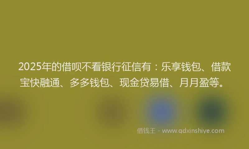 2025年的借呗不看银行征信有：乐享钱包、借款宝快融通、多多钱包、现金贷易借、月月盈等。
