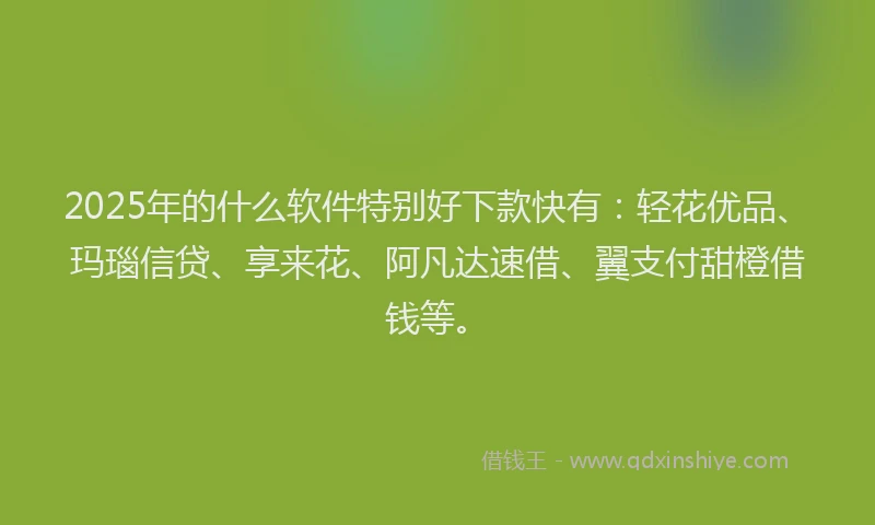2025年的什么软件特别好下款快有：轻花优品、玛瑙信贷、享来花、阿凡达速借、翼支付甜橙借钱等。