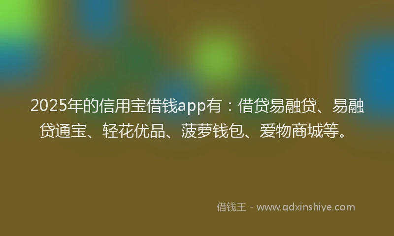 2025年的信用宝借钱app有：借贷易融贷、易融贷通宝、轻花优品、菠萝钱包、爱物商城等。