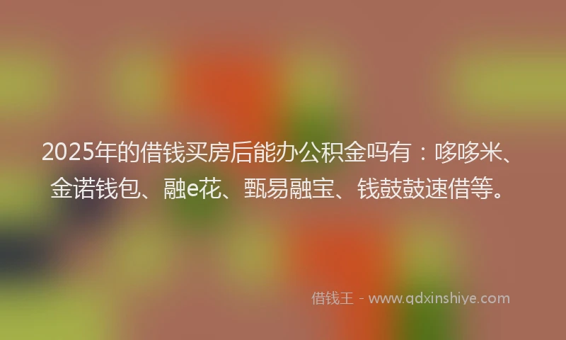 2025年的借钱买房后能办公积金吗有：哆哆米、金诺钱包、融e花、甄易融宝、钱鼓鼓速借等。