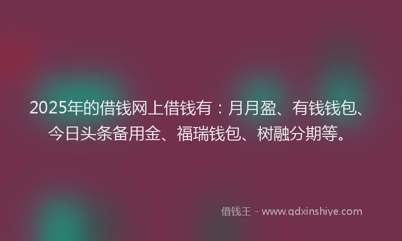 2025年的借钱网上借钱有：月月盈、有钱钱包、今日头条备用金、福瑞钱包、树融分期等。