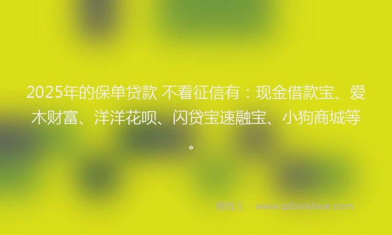 2025年的保单贷款 不看征信有：现金借款宝、爱木财富、洋洋花呗、闪贷宝速融宝、小狗商城等。