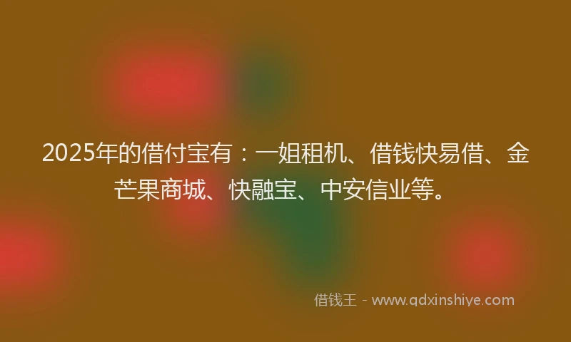 2025年的借付宝有：一姐租机、借钱快易借、金芒果商城、快融宝、中安信业等。