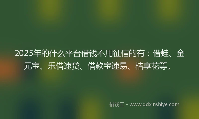 2025年的什么平台借钱不用征信的有：借蛙、金元宝、乐借速贷、借款宝速易、桔享花等。