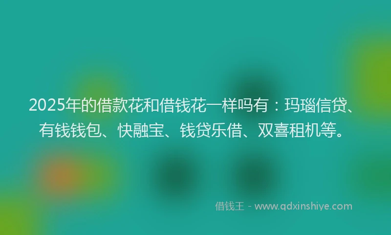 2025年的借款花和借钱花一样吗有：玛瑙信贷、有钱钱包、快融宝、钱贷乐借、双喜租机等。